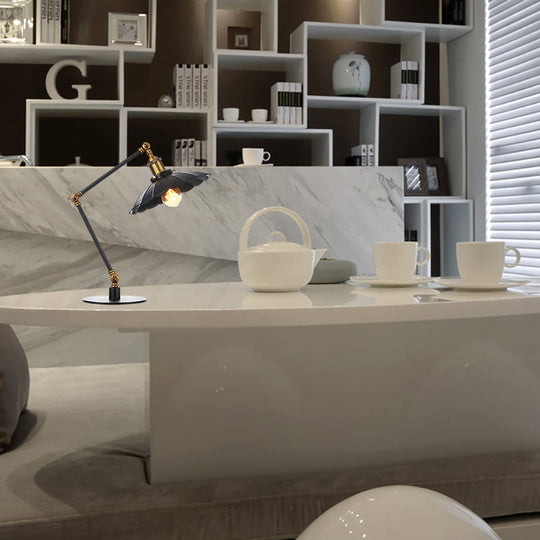 Stylish Vintage Adjustable Table Lamp with Metal Shade for Study Room - Black/Brass