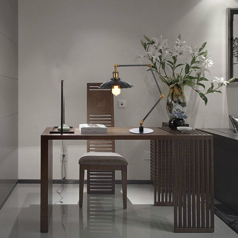 Stylish Vintage Adjustable Table Lamp with Metal Shade for Study Room - Black/Brass