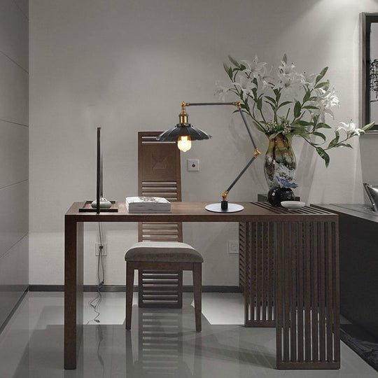 Stylish Vintage Adjustable Table Lamp with Metal Shade for Study Room - Black/Brass