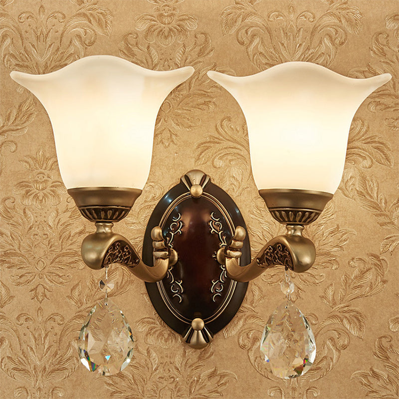 Modern Brass Sconce Light with Crystal Drop - Wall Mounted Indoor Lamp (1/2 Lights)
