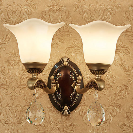 Modern Brass Sconce Light with Crystal Drop - Wall Mounted Indoor Lamp (1/2 Lights)
