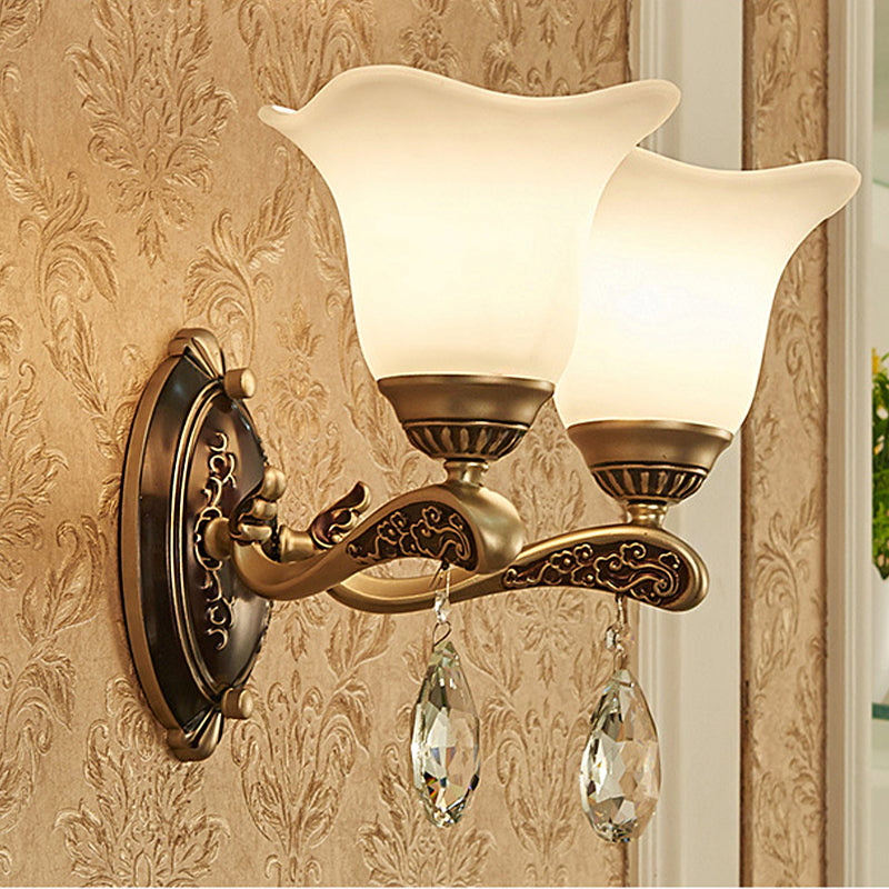 Modern Brass Sconce Light with Crystal Drop - Wall Mounted Indoor Lamp (1/2 Lights)