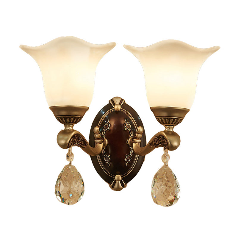 Modern Brass Sconce Light with Crystal Drop - Wall Mounted Indoor Lamp (1/2 Lights)