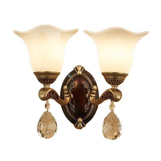 Modern Brass Sconce Light with Crystal Drop - Wall Mounted Indoor Lamp (1/2 Lights)