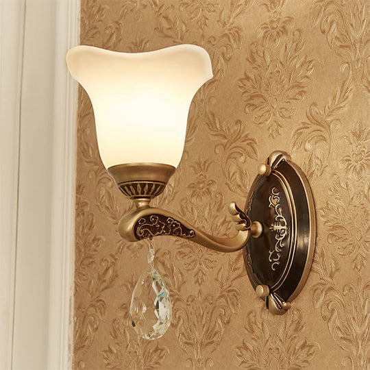Modern Brass Sconce Light with Crystal Drop - Wall Mounted Indoor Lamp (1/2 Lights)
