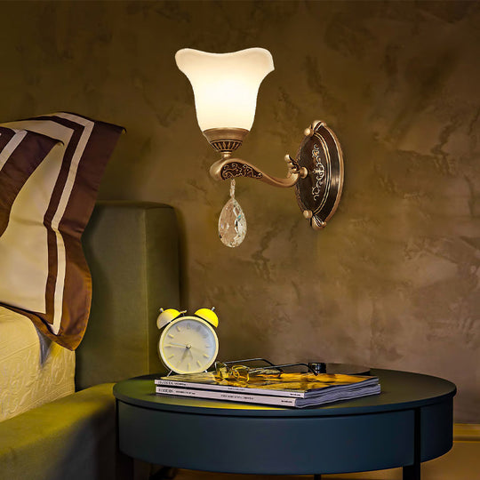 Modern Brass Sconce Light with Crystal Drop - Wall Mounted Indoor Lamp (1/2 Lights)