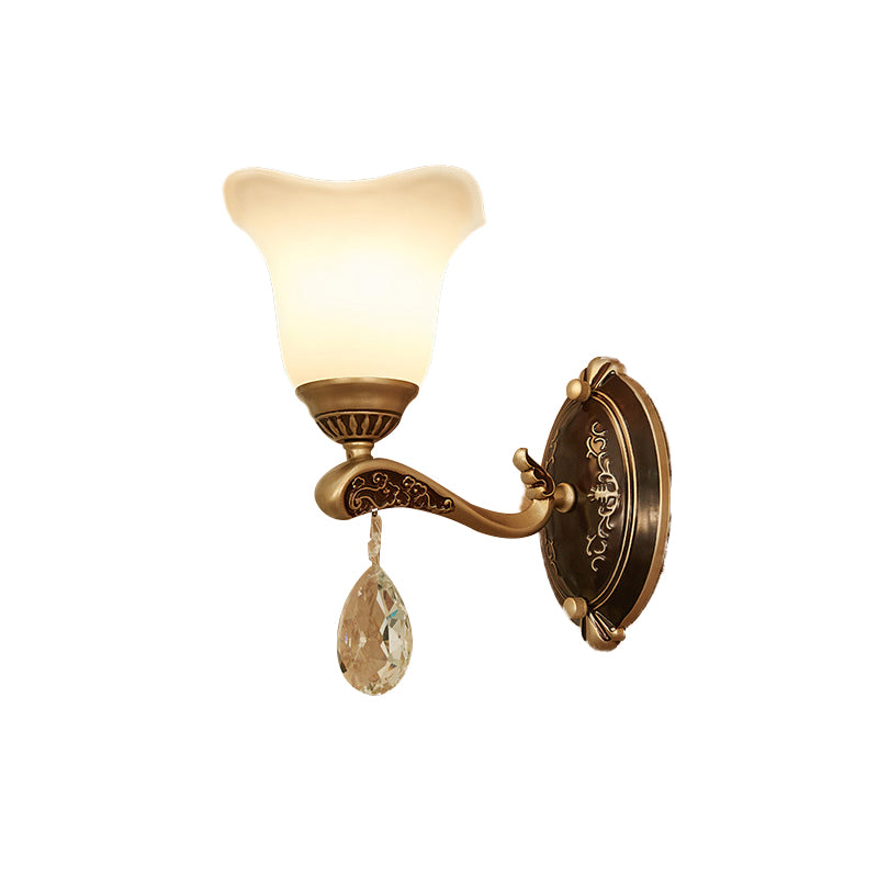 Modern Brass Sconce Light with Crystal Drop - Wall Mounted Indoor Lamp (1/2 Lights)