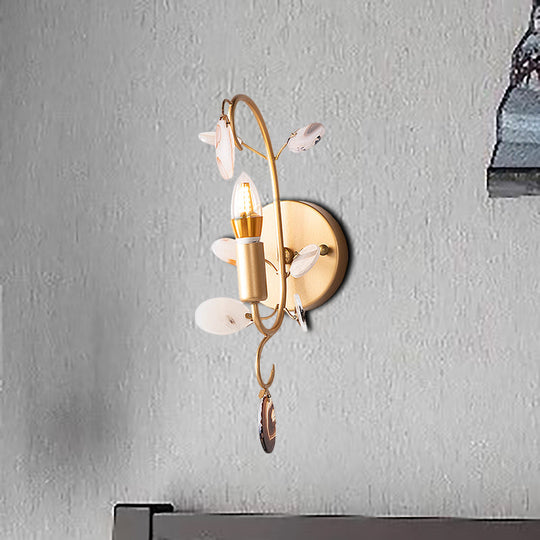 Modern Brass Wall Sconce with Curved Arm | Bare Bulb Light Fixture