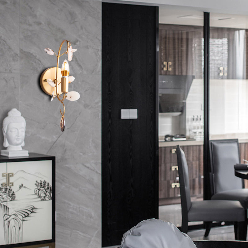 Modern Brass Wall Sconce with Curved Arm | Bare Bulb Light Fixture