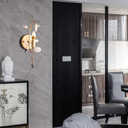 Modern Brass Wall Sconce with Curved Arm | Bare Bulb Light Fixture