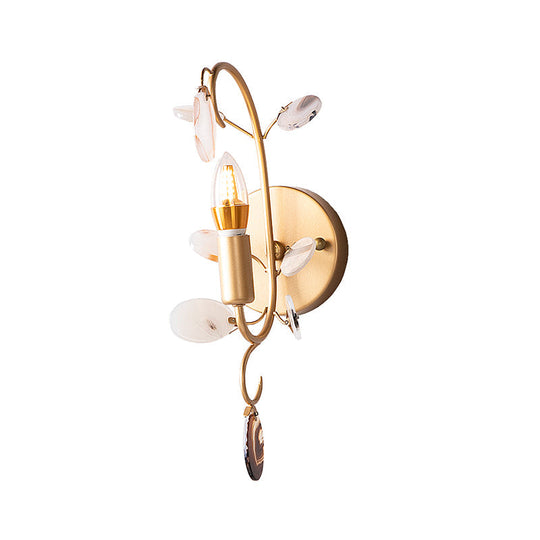 Modern Brass Wall Sconce with Curved Arm | Bare Bulb Light Fixture