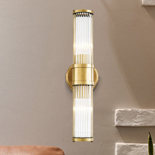 Contemporary Gold Crystal Wall Sconce for Living Room - 1/2 Bulb Cylindrical Design