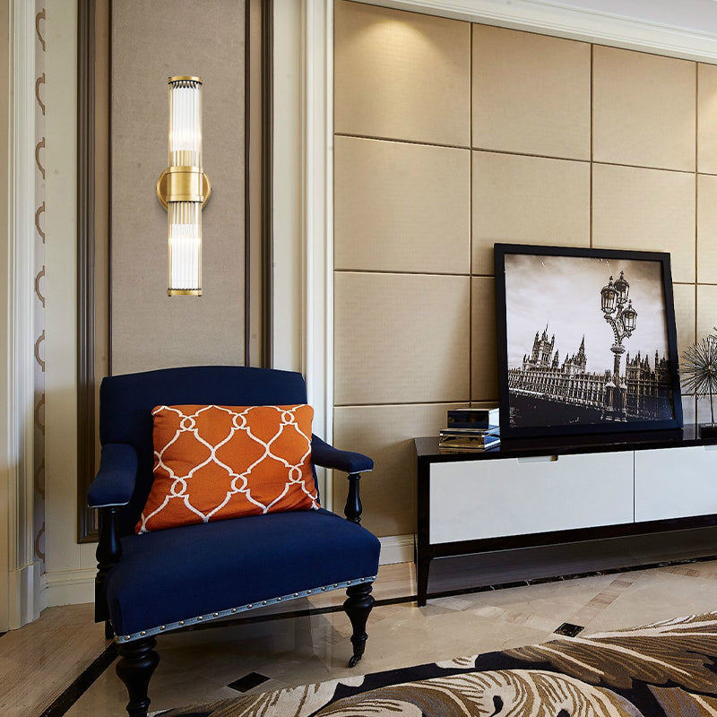 Contemporary Gold Crystal Wall Sconce for Living Room - 1/2 Bulb Cylindrical Design