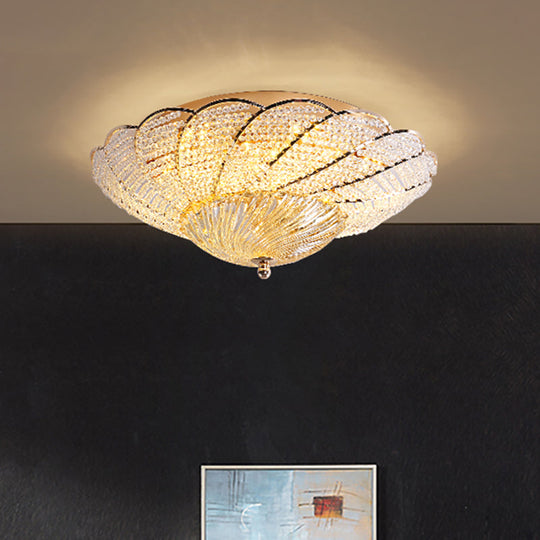 Vintage Scalloped Flush Light with Crystal Beads in Gold - 13"/16.5"/20.5" W, Yellow/White Light