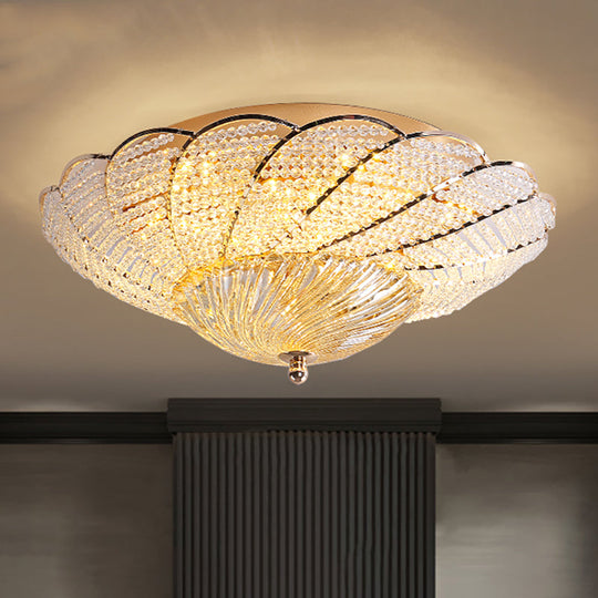 Vintage Scalloped Flush Light with Crystal Beads in Gold - 13"/16.5"/20.5" W, Yellow/White Light