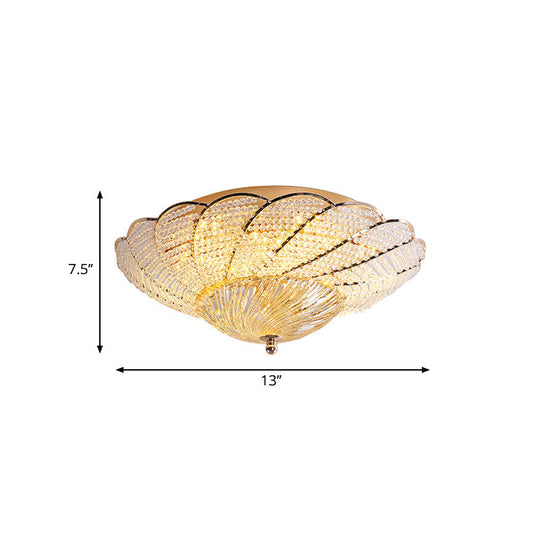 Vintage Scalloped Flush Light with Crystal Beads in Gold - 13"/16.5"/20.5" W, Yellow/White Light
