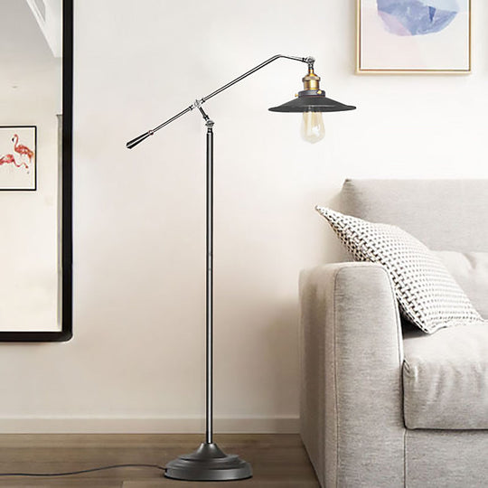 Industrial Style Floor Standing Lamp in Black/Bronze with Flared Metal Shade, 10"/12" Wide