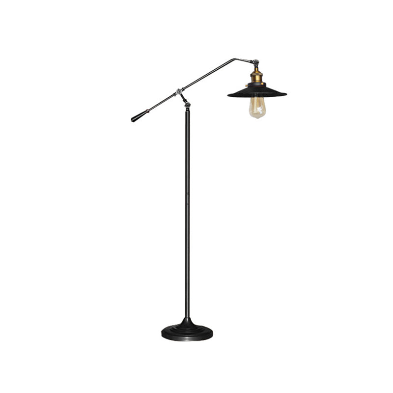 Industrial Style Floor Standing Lamp in Black/Bronze with Flared Metal Shade, 10"/12" Wide