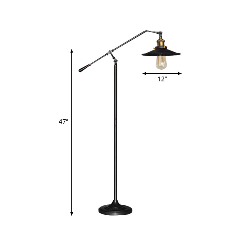 Industrial Style Floor Standing Lamp in Black/Bronze with Flared Metal Shade, 10"/12" Wide