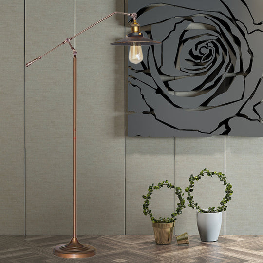 Industrial Style Floor Standing Lamp in Black/Bronze with Flared Metal Shade, 10"/12" Wide
