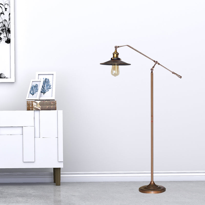 Industrial Style Floor Standing Lamp in Black/Bronze with Flared Metal Shade, 10"/12" Wide