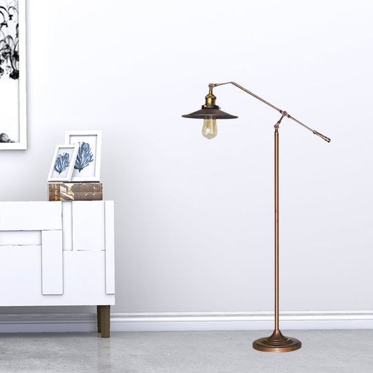 Industrial Style Floor Standing Lamp in Black/Bronze with Flared Metal Shade, 10"/12" Wide