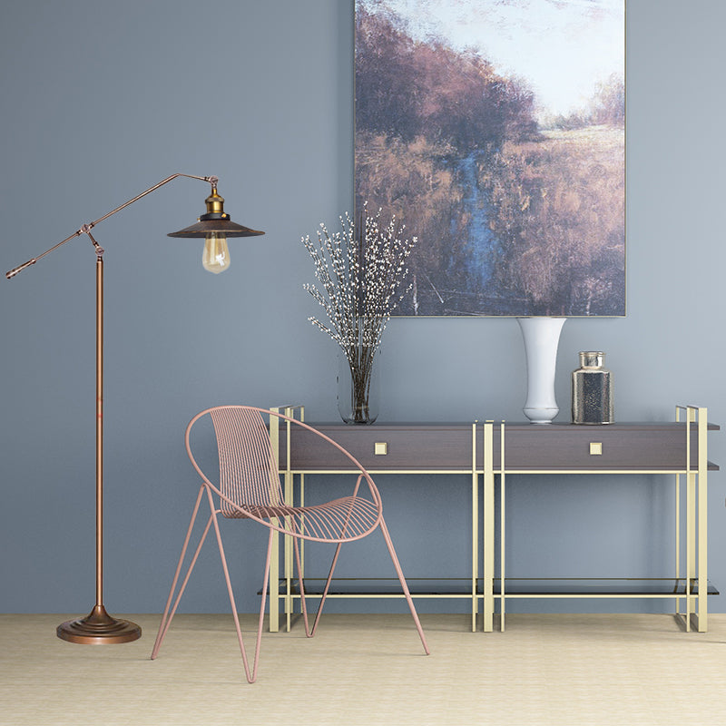 Industrial Style Floor Standing Lamp in Black/Bronze with Flared Metal Shade, 10"/12" Wide