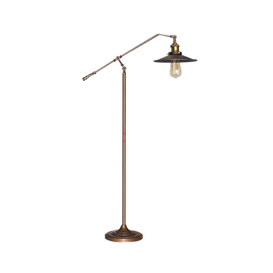 Industrial Style Floor Standing Lamp in Black/Bronze with Flared Metal Shade, 10"/12" Wide