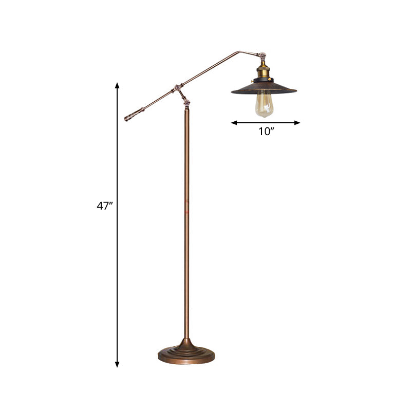 Industrial Style Floor Standing Lamp in Black/Bronze with Flared Metal Shade, 10"/12" Wide