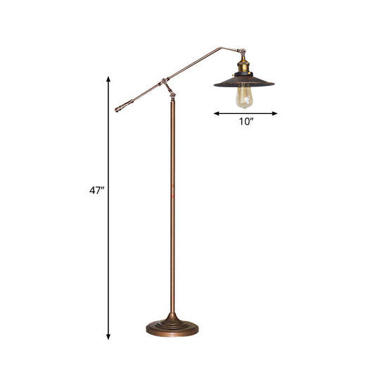 Industrial Style Floor Standing Lamp in Black/Bronze with Flared Metal Shade, 10"/12" Wide