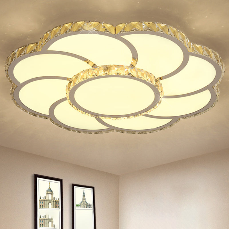 Modern Crystal Ceiling Lamp - Smart LED Flush Mount Light 18"/24" Wide - Warm/White Light