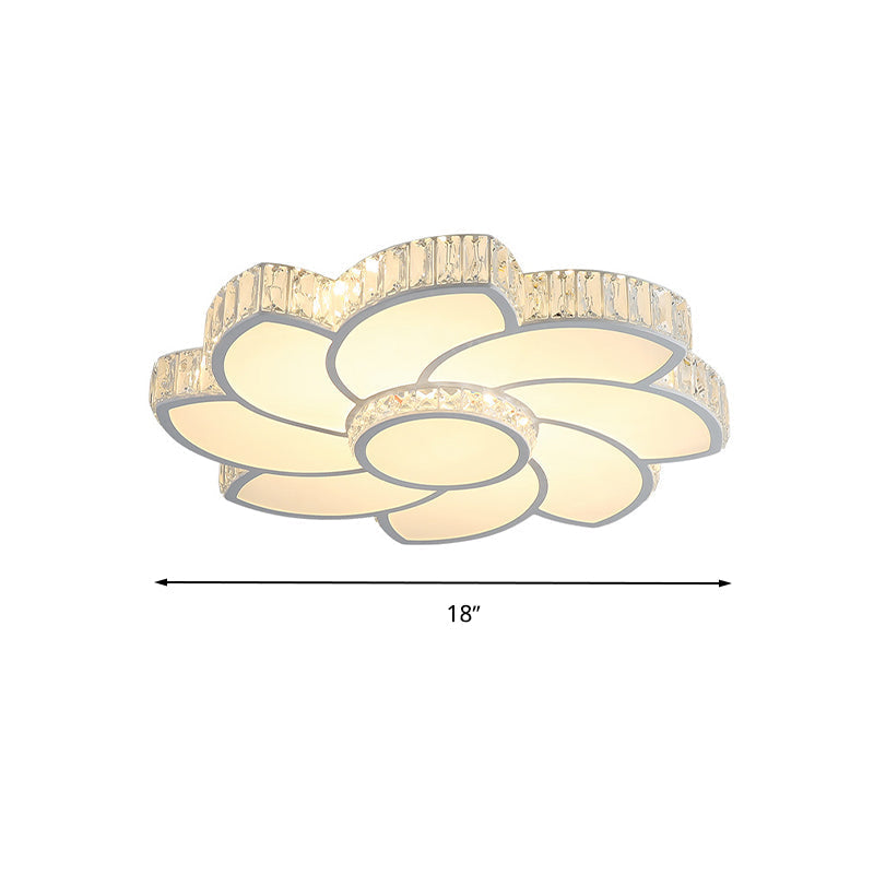 Modern Crystal Ceiling Lamp - Smart LED Flush Mount Light 18"/24" Wide - Warm/White Light