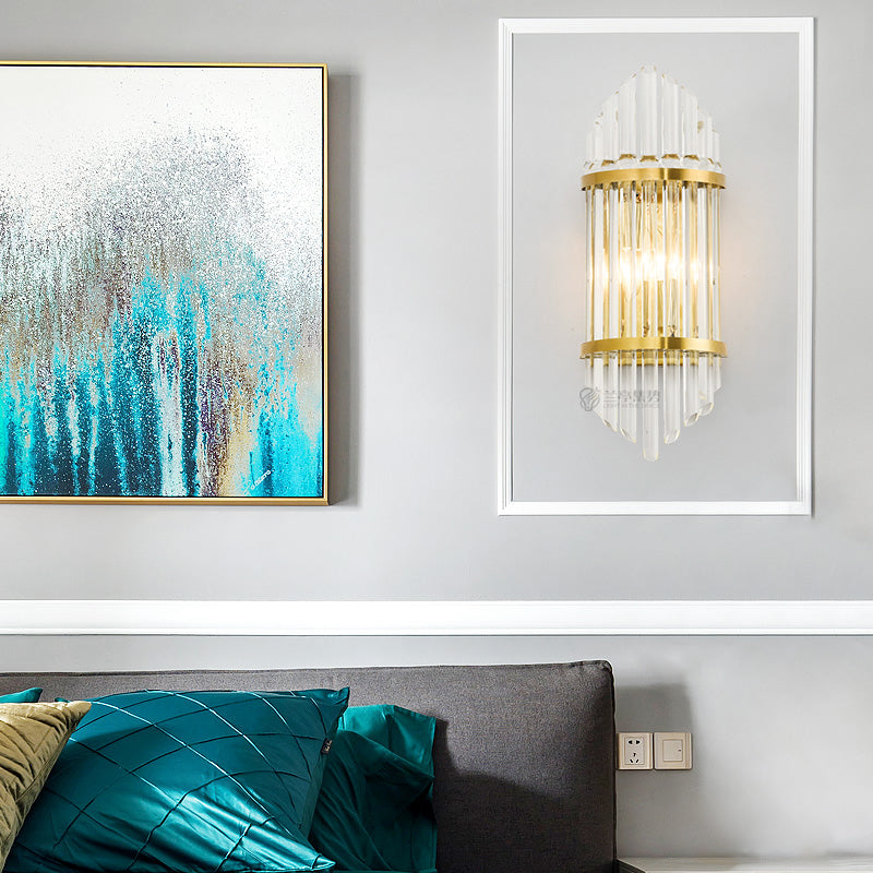 Minimalist Clear Crystal Sconce with Gold Finish - 2 Lights for Elegant Indoor Wall Lighting