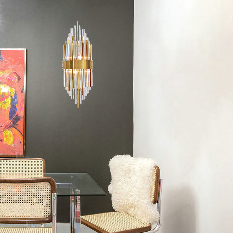 Minimalist Linear Crystal Wall Lamp - 2-Light sconce in Gold for Indoor Décor