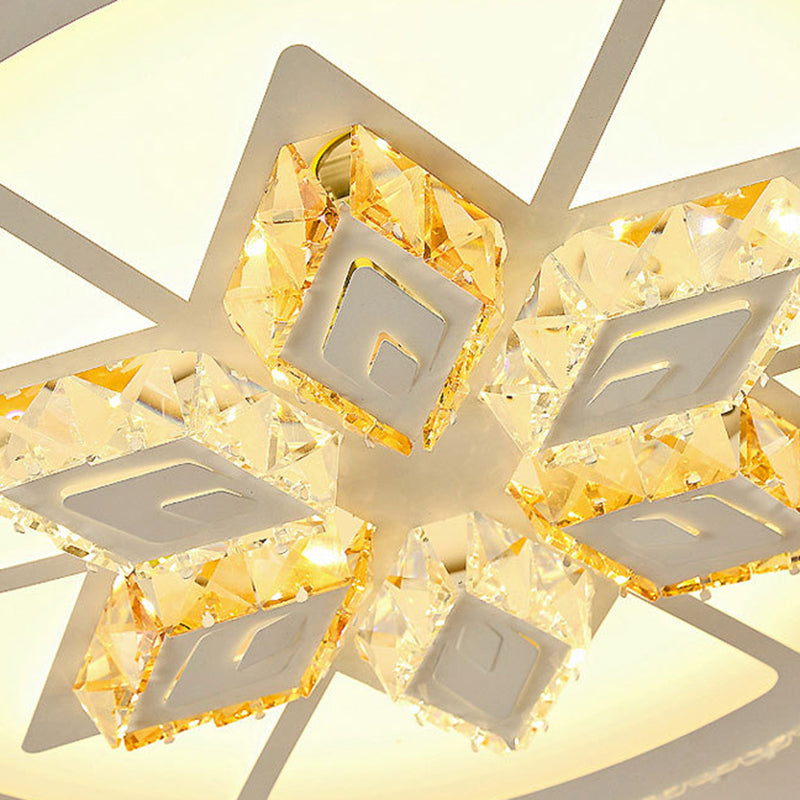 Simple White LED Crystal Flush Mount Lamp - Star/Flower Design | Close to Ceiling Light Fixture for Bedroom