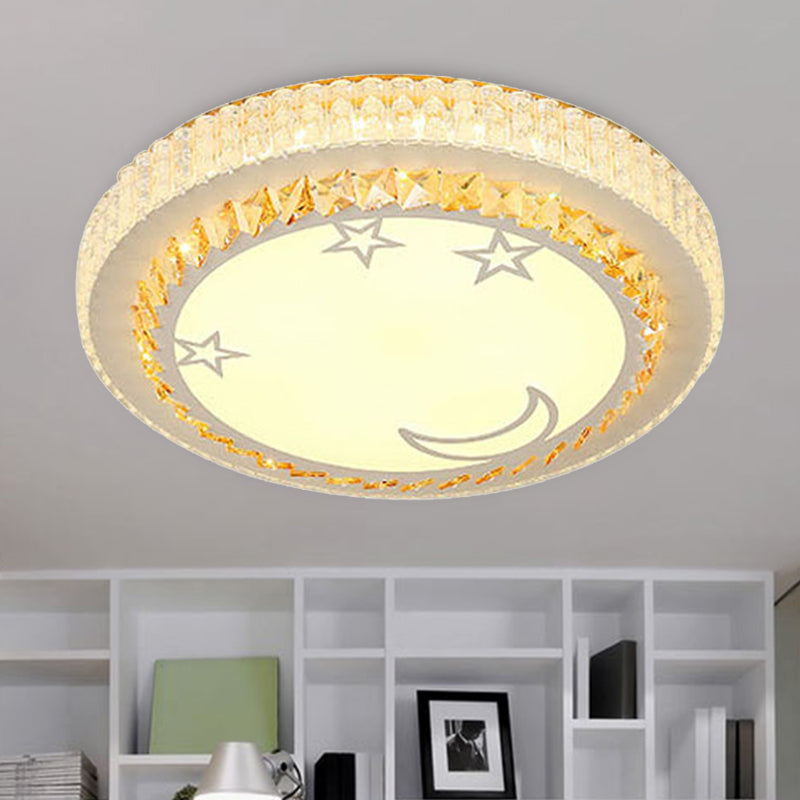 Simple White LED Crystal Flush Mount Lamp - Star/Flower Design | Close to Ceiling Light Fixture for Bedroom