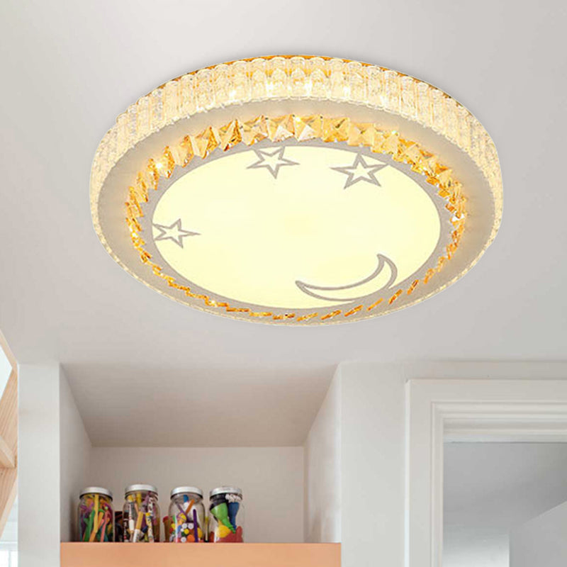 Simple White LED Crystal Flush Mount Lamp - Star/Flower Design | Close to Ceiling Light Fixture for Bedroom