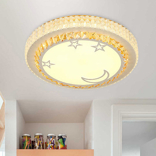 Simple White LED Crystal Flush Mount Lamp - Star/Flower Design | Close to Ceiling Light Fixture for Bedroom