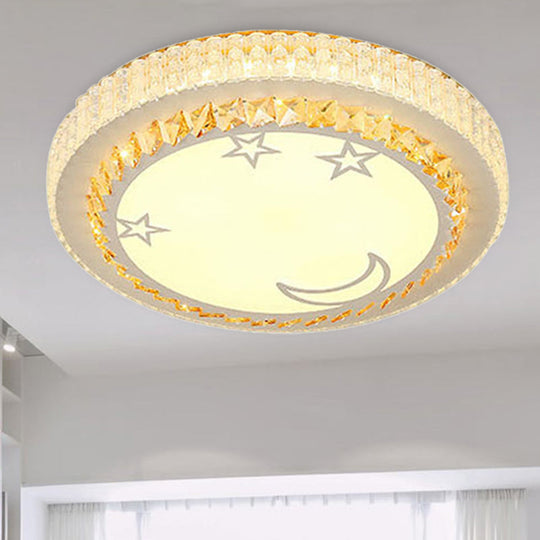 Simple White LED Crystal Flush Mount Lamp - Star/Flower Design | Close to Ceiling Light Fixture for Bedroom