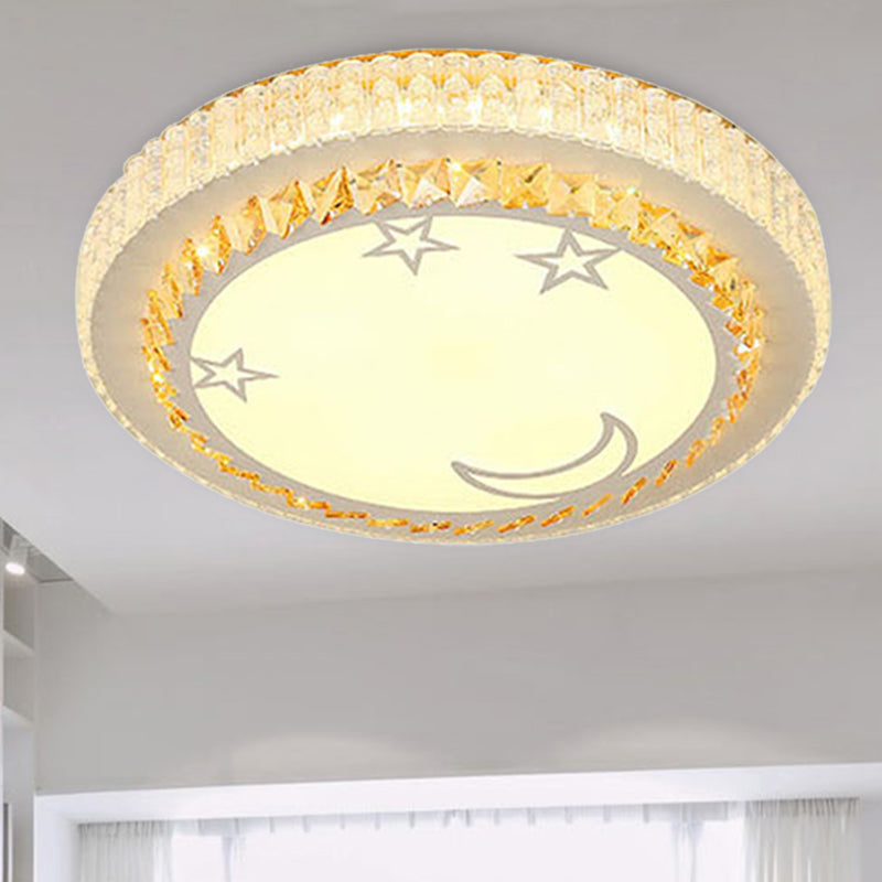 Simple White LED Crystal Flush Mount Lamp - Star/Flower Design | Close to Ceiling Light Fixture for Bedroom