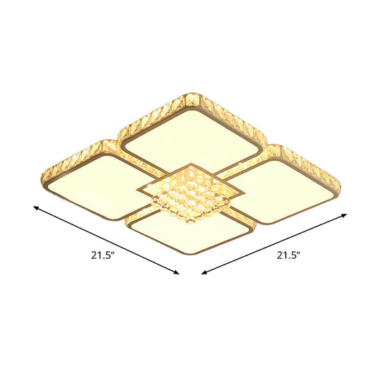 Modern Crystal LED Square Flush Mount Bedroom Ceiling Light Fixture in Warm/White Light