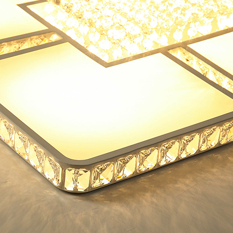 Modern Crystal LED Square Flush Mount Bedroom Ceiling Light Fixture in Warm/White Light