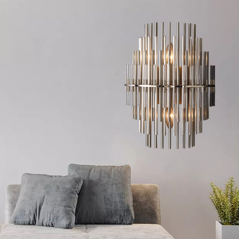 Retro Metallic Tubular Wall Mounted Lamp - Chrome/Black, 1-Light Sconce Lighting