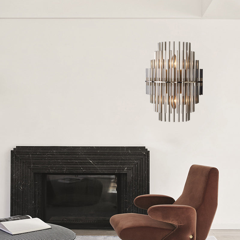 Retro Metallic Tubular Wall Mounted Lamp - Chrome/Black, 1-Light Sconce Lighting