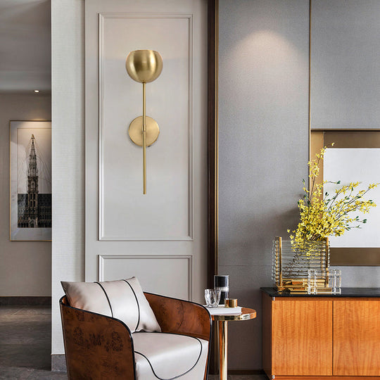 Modernist Brass Wallchiere Sconce with Gold Dome and Pencil Arm - 1-Bulb Light Fixture