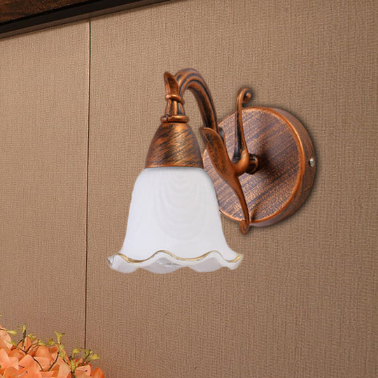Traditional Style Wall Mounted Light with Petal Shade - Copper/White