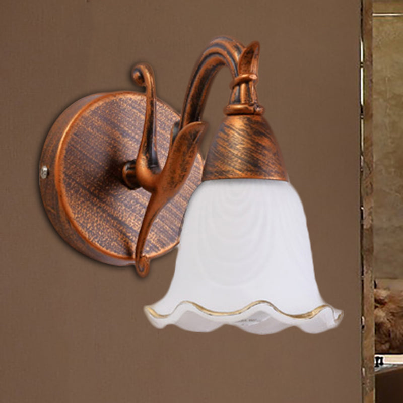 Traditional Style Wall Mounted Light with Petal Shade - Copper/White
