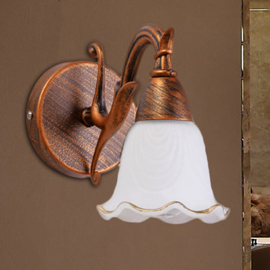 Traditional Style Wall Mounted Light with Petal Shade - Copper/White