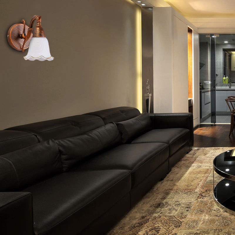 Traditional Style Wall Mounted Light with Petal Shade - Copper/White