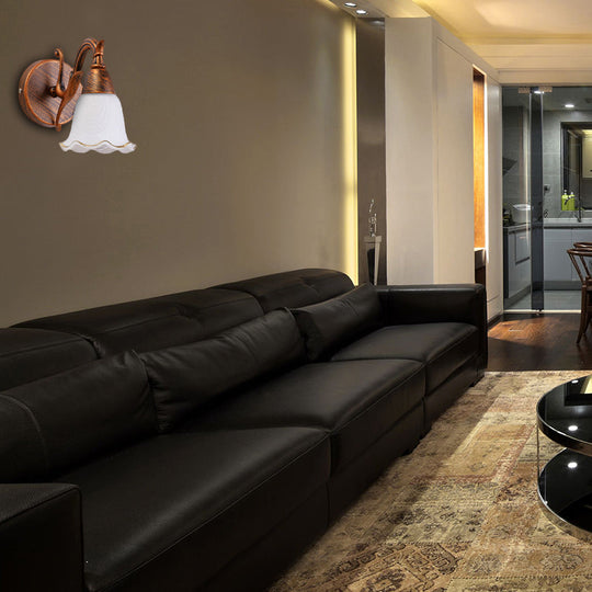 Traditional Style Wall Mounted Light with Petal Shade - Copper/White